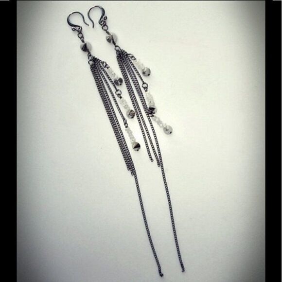 Hand crafted moonstone pyramid spike long earrings new without tags - Picture 2 of 6